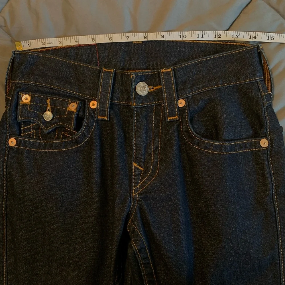 True Religion 28 x 28 Blue Denim Jeans World Tour straight 27 dark Ankle NEW - Picture 9 of 13